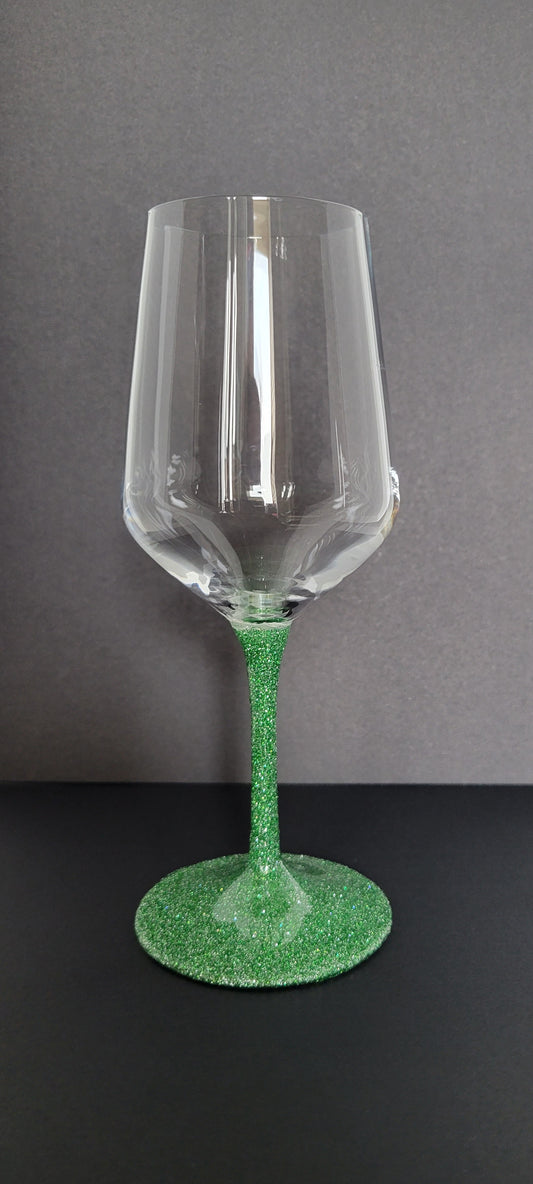 Green Glitter White Wine Glass